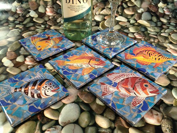 Mosaic Fish Project Coaster Download Set - 7 x A4 Pages